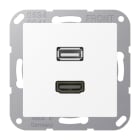 JUNG - Multimedia-Anschlusssystem HDMI / USB 2.0, Serie A, schneeweiss matt