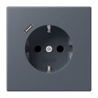 JUNG - SCHUKO Steckdose 16 A 250 V ~, mit USB 1 x Typ CSAFETY+, Serie LS, gris fonce 59