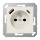 JUNG - Steckdose, franz/belg. 16A 250V~, USB 1xTyp A+1xTyp C, SAFETY+, Serie AS, weiß