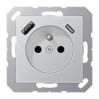 JUNG - Steckdose, franz/belg. 16A 250V~, USB 1xTyp A+1xTyp C, SAFETY+, Serie A, aluminium