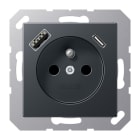 JUNG - Steckdose, franz/belg. 16A 250V~, USB 1xTyp A+1xTyp C, SAFETY+, Serie A, anthrazit matt