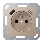 JUNG - Steckdose, franz/belg. 16A 250V~, USB 1xTyp A+1xTyp C, SAFETY+, Serie A, champagner