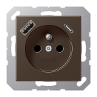 JUNG - Steckdose, franz/belg. 16A 250V~, USB 1xTyp A+1xTyp C, SAFETY+, Serie A, mokka