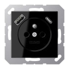 JUNG - Steckdose, franz/belg. 16A 250V~, USB 1xTyp A+1xTyp C, SAFETY+, Serie A, schwarz