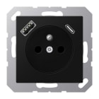 JUNG - Steckdose, franz/belg. 16A 250V~, USB 1xTyp A+1xTyp C, SAFETY+, Serie A, graphitschwarz matt