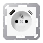 JUNG - Steckdose, franz/belg. 16A 250V~, USB 1xTyp A+1xTyp C, SAFETY+, Serie AS/A, alpinweiß