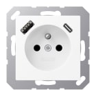 JUNG - Steckdose, franz/belg. 16A 250V~, USB 1xTyp A+1xTyp C, SAFETY+, Serie A, schneeweiß matt