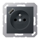 JUNG - Steckdose, franz/belg. 16A 250V~, USB 1xTyp A, SAFETY+, Serie A, anthrazit matt