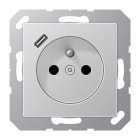 JUNG - Steckdose, franz/belg. 16A 250V~, USB 1xTyp C, SAFETY+, Serie A, aluminium