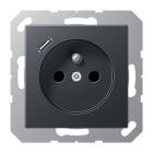 JUNG - Steckdose, franz/belg. 16A 250V~, USB 1xTyp C, SAFETY+, Serie A, anthrazit matt