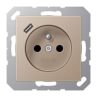 JUNG - Steckdose, franz/belg. 16A 250V~, USB 1xTyp C, SAFETY+, Serie A, champagner