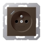 JUNG - Steckdose, franz/belg. 16A 250V~, USB 1xTyp C, SAFETY+, Serie A, mokka