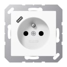 JUNG - Steckdose, franz/belg. 16A 250V~, USB 1xTyp C, SAFETY+, Serie AS/A, alpinweiß