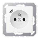 JUNG - Steckdose, franz/belg. 16A 250V~, USB 1xTyp C, SAFETY+, Serie A, schneeweiß matt