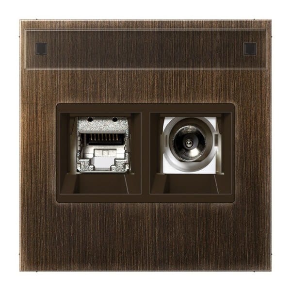 JUNG - Smart-TV-Anschlussdose 2fach, mit Schriftfeld, Messing, Serie LS, Messing antik