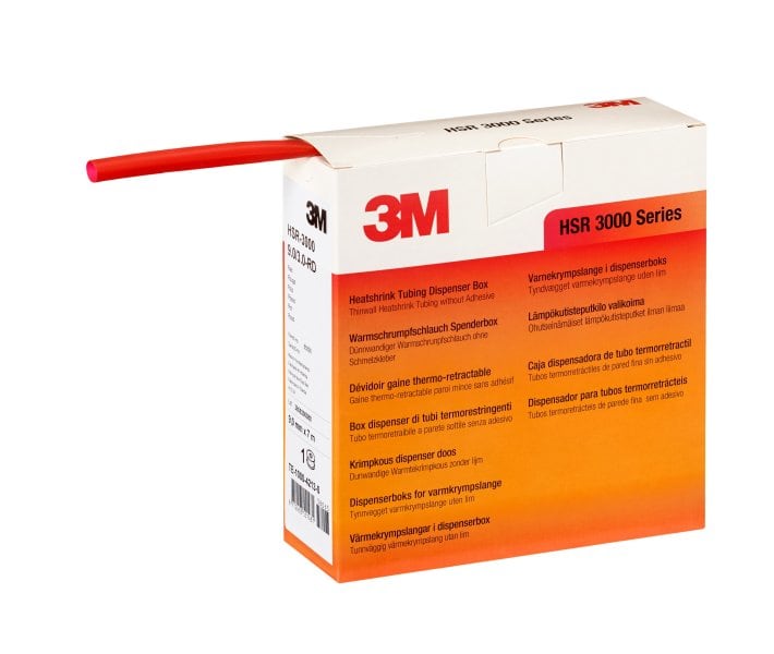 3M - HSR 3000 Dünnwandiger Warmschrumpfschlauch auf Rolle, Rot, 9/3mm, 7m