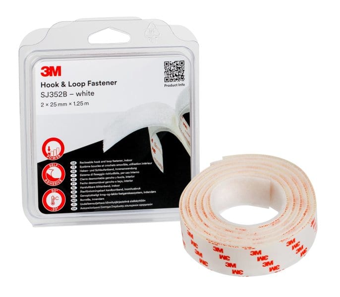 3M - Haken- und Schlaufenband SJ352B, Weiss, 25,4 mmx1,25m,4,4mm