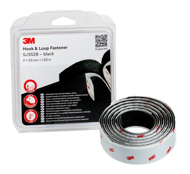 3M - Haken- und Schlaufenband SJ352B, Schwarz, 25,4mmx1,25m,4,4mm