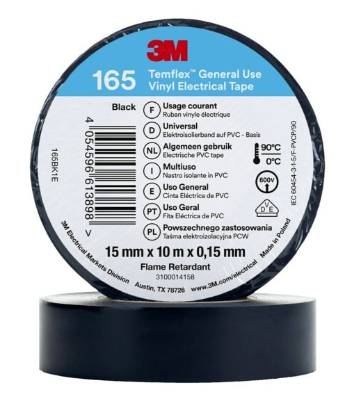 3M - 3M™ Temflex™ Vinyl-Isolierband 165, Schwarz, 15mmx10m