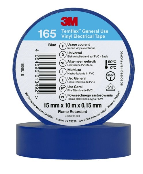 3M - 3M™ Temflex™ Vinyl-Isolierband 165, Blau, 15mmx10m
