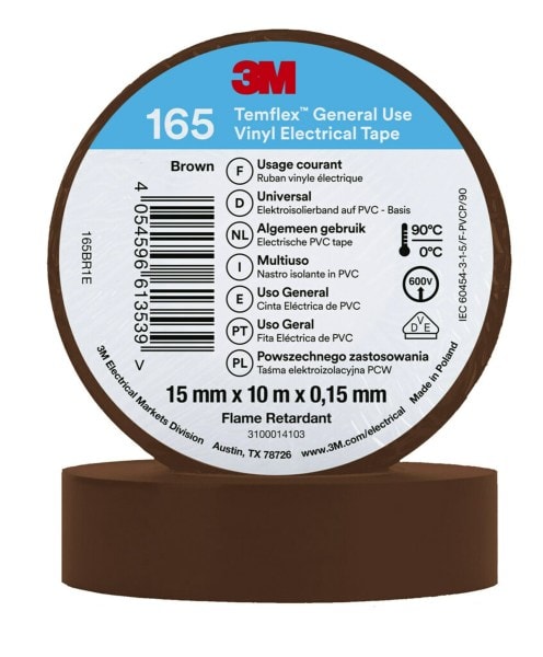 3M - 3M™ Temflex™ Vinyl-Isolierband 165, Braun, 15mmx10m
