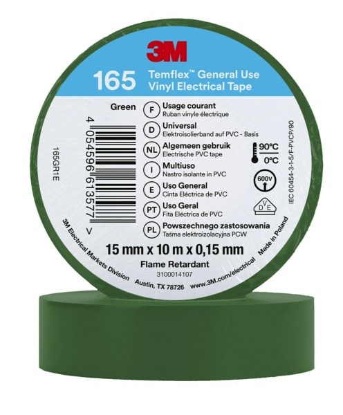 3M - 3M™ Temflex™ Vinyl-Isolierband 165, Grün, 15mmx10m