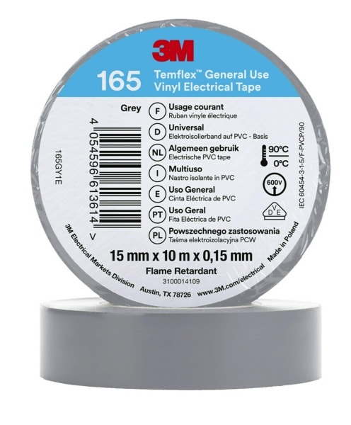 3M - 3M™ Temflex™ Vinyl-Isolierband 165, Grau, 15mmx10m