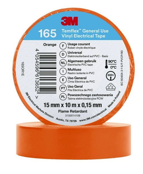 3M - 3M™ Temflex™ Vinyl-Isolierband 165, Orange, 15mmx10m