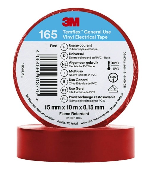 3M - 3M™ Temflex™ Vinyl-Isolierband 165, Rot, 15mmx10m