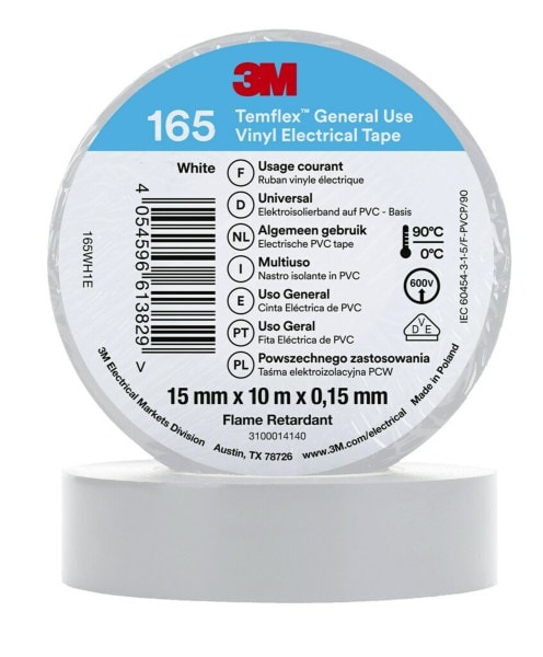 3M - 3M™ Temflex™ Vinyl-Isolierband 165, Weiß , 15mmx10m