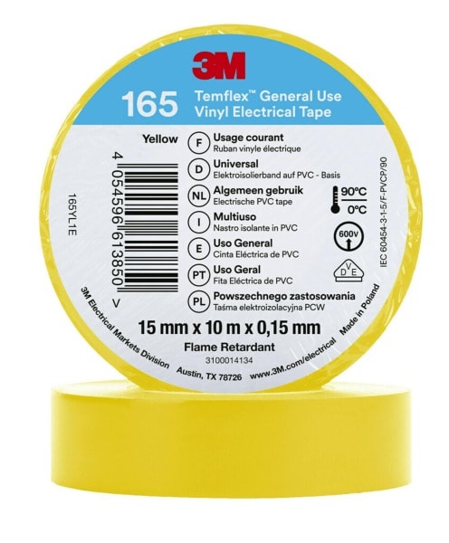 3M - 3M™ Temflex™ Vinyl-Isolierband 165, Gelb, 15mmx10m