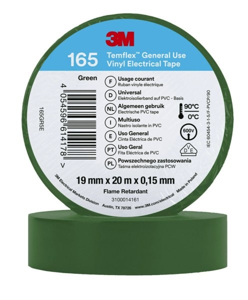 3M - 3M™ Temflex™ Vinyl-Isolierband 165, Grün, 19mmx20m