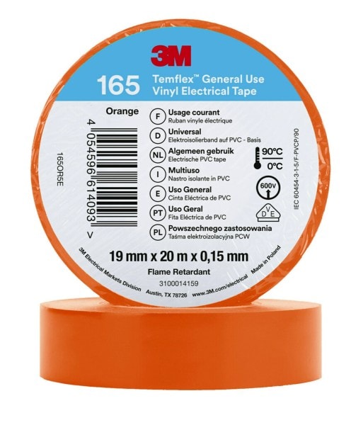 3M - 3M™ Temflex™ Vinyl-Isolierband 165, Orange, 19mmx20m