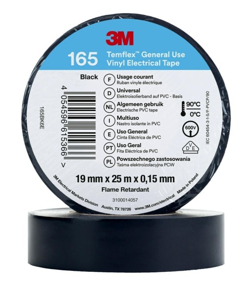 3M - 3M™ Temflex™ Vinyl-Isolierband 165, Schwarz, 19mmx25m