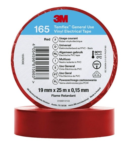 3M - 3M™ Temflex™ Vinyl-Isolierband 165, Rot, 19mmx25m