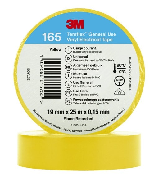 3M - 3M™ Temflex™ Vinyl-Isolierband 165, Gelb, 19mmx25m