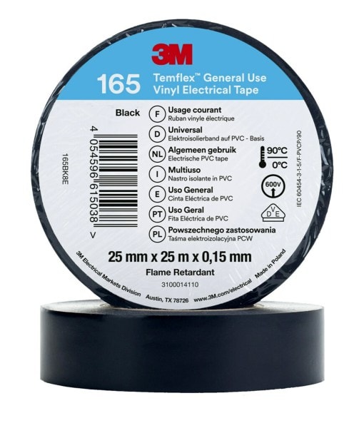 3M - 3M™ Temflex™ Vinyl-Isolierband 165, Schwarz, 25mmx25m