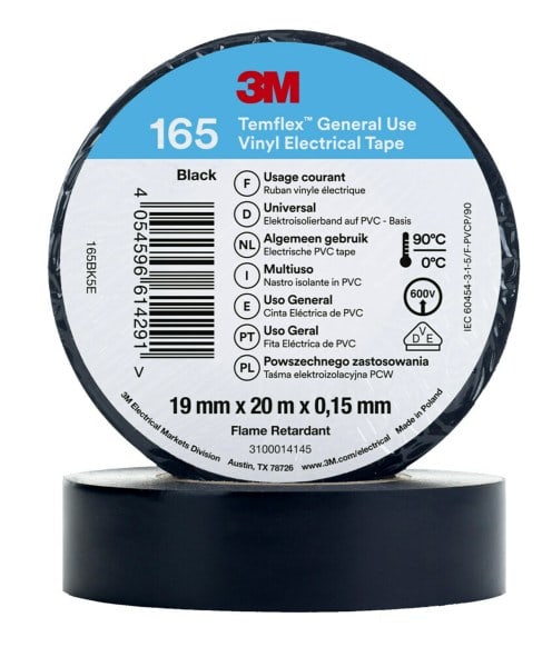 3M - 3M™ Temflex™ Vinyl-Isolierband 165, Schwarz, 19mmx20m