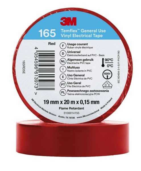 3M - 3M™ Temflex™ Vinyl-Isolierband 165, Rot, 19mmx20m