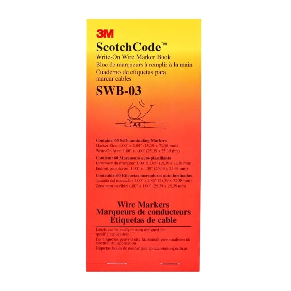 3M - ScotchCode Write-On Wire Marker Book SWB-03, 1 in x 2.85 in, 5/Case