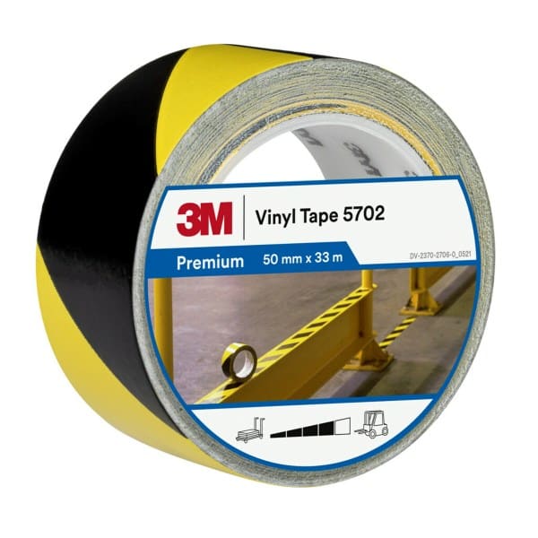 3M - Gefahrenmarkierungsband 5702, Gelb/Schwarz, 50 mm x 33 m, Einzeln praktisch verpackt