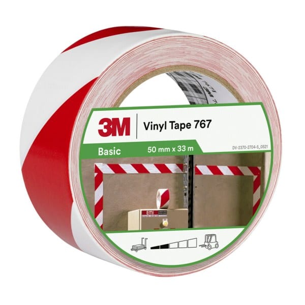 3M - Gefahrenwarnmarkierungsband 767i, Rot/Weiß, 50 mm x 33 m, einzelverpackt