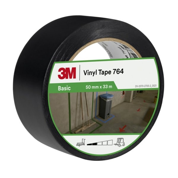 3M - Allzweck-PVC-Klebeband 764, Schwarz, 50mmx33m, 0,13 mm, Einzeln praktisch verpackt