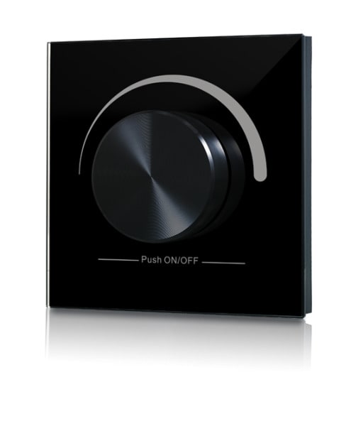 LEUCHTWURM - WANDDIMMER 1 Kanal monochr. mit Glas & Drehknopf SW 86x86 20