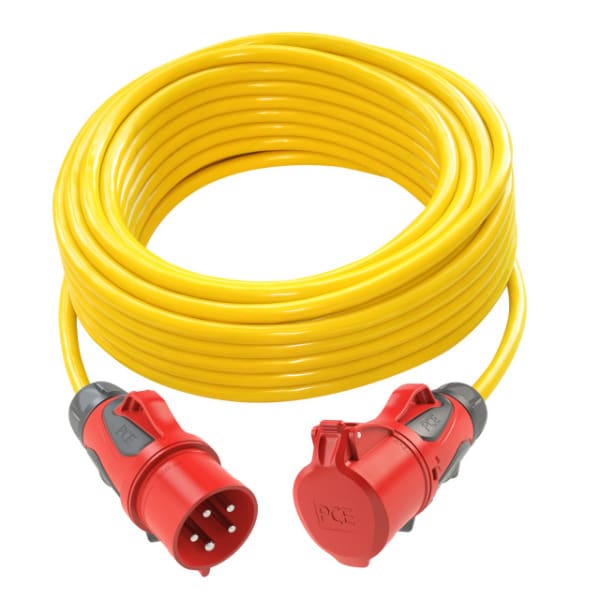 PC ELECTRIC - Verlängerungsleitung 25m N07V3V3-F 5G1,5 gelb K35 Stecker CEE16/Kupplung CEE16