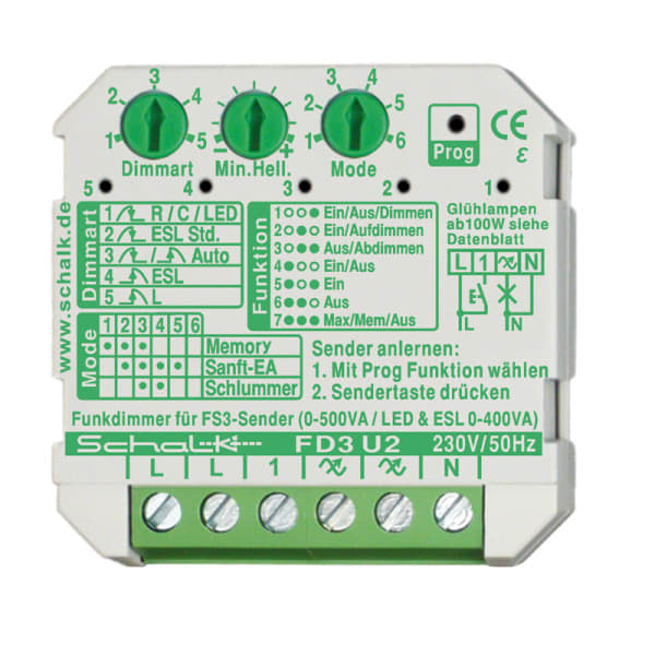 SCHALK - Funk-Universal-Dimmer 230V AC (UP) mit Zusatzfunktionen, auch f. LED/ESL