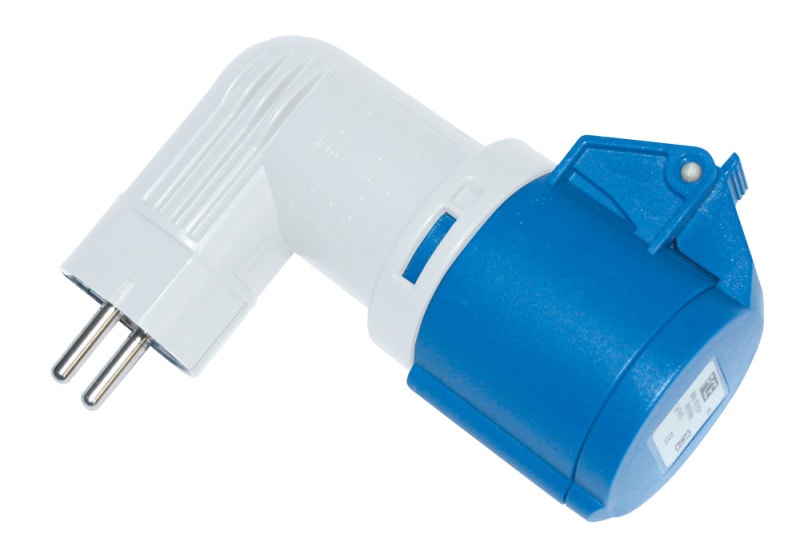PC ELECTRIC - Messadapter Schutzkontaktstecker abgewinkelt auf 16A 3p 6h IP44
