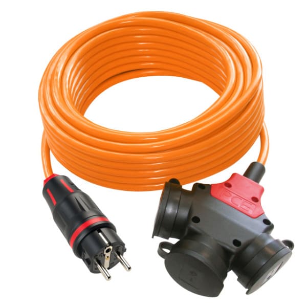 PC ELECTRIC - Verlängerungsleitung 10m H07BQ-F 3G2,5 orange PUR SK-Stecker/3-fach Kupplung