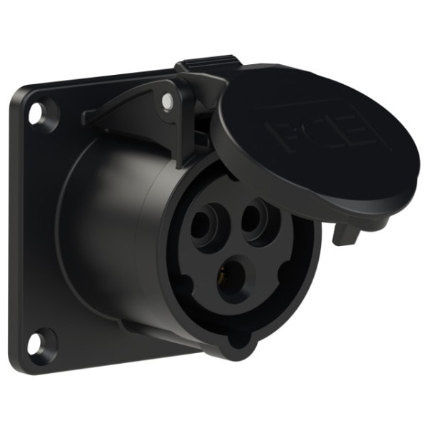 PC ELECTRIC - CEE-Anbausteckdose gerade (70x70mm) 16A 3p 6h IP44/IP54  schwarz