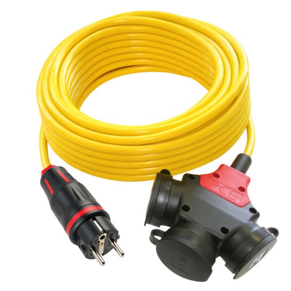 PC ELECTRIC - Verlängerungsleitung 10m N07V3V3-F 3G2,5 gelb K35 SK-Stecker/3-fach Kupplung